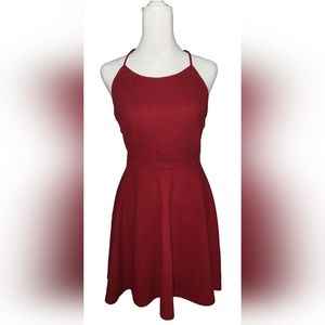 Cocktail Or Party, Burgundy Spaghetti Strapped Fit & Flare Dress